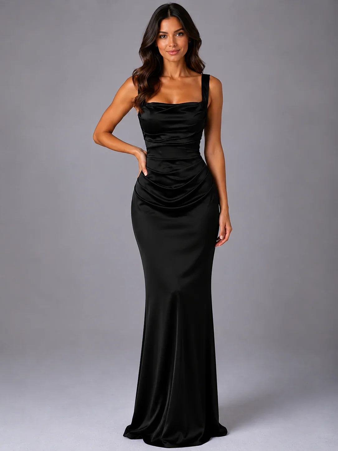 Clarissa | Square Neck Formal Occasion Maxi Dress with Ruched Waist