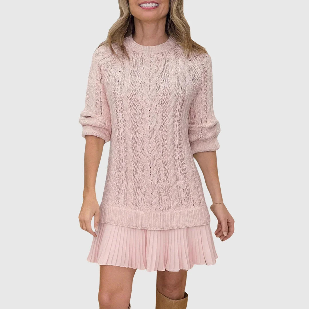 Women's cable knit crew neck sweater dress