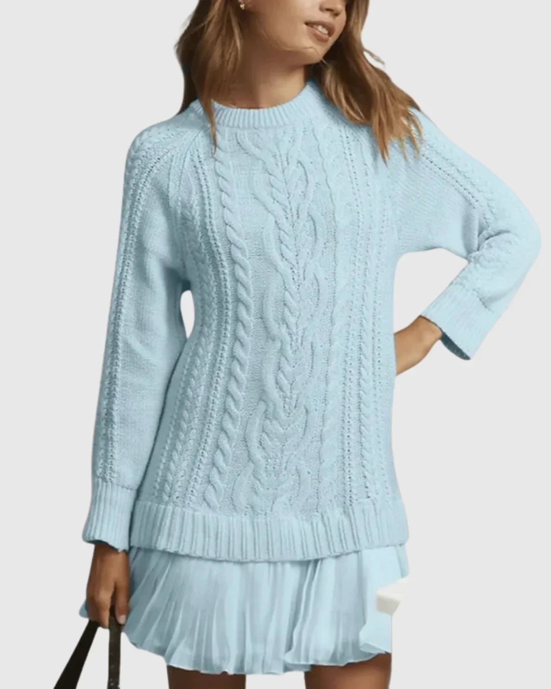 Women's cable knit crew neck sweater dress