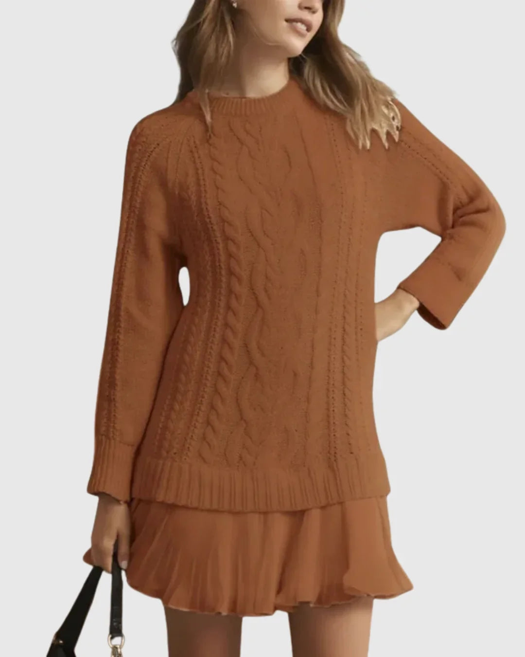 Women's cable knit crew neck sweater dress