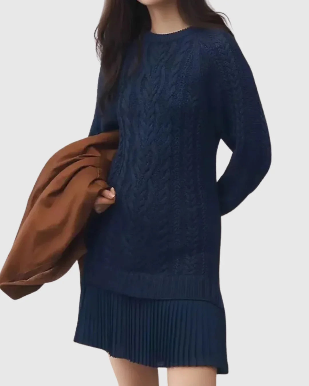 Women's cable knit crew neck sweater dress