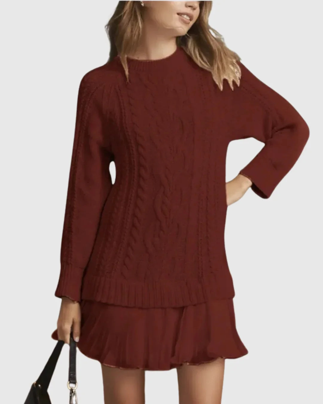 Women's cable knit crew neck sweater dress