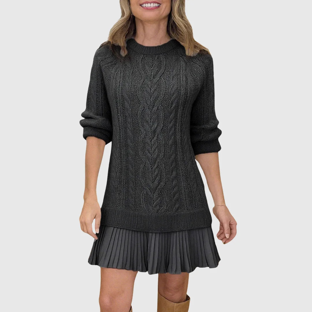 Women's cable knit crew neck sweater dress