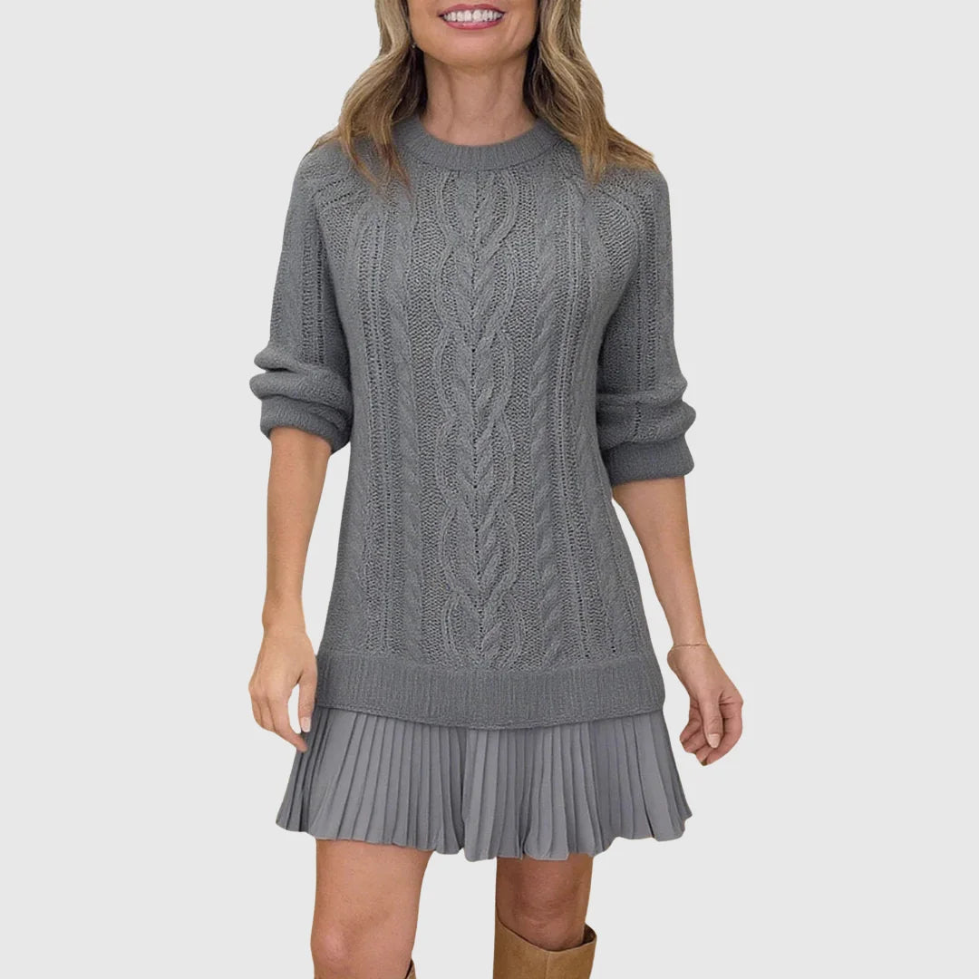 Women's cable knit crew neck sweater dress