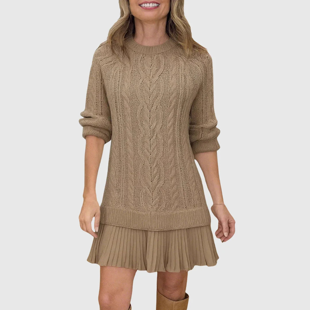 Women's cable knit crew neck sweater dress