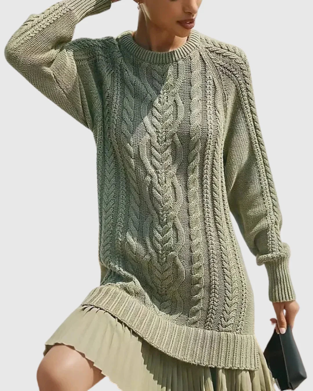 Women's cable knit crew neck sweater dress