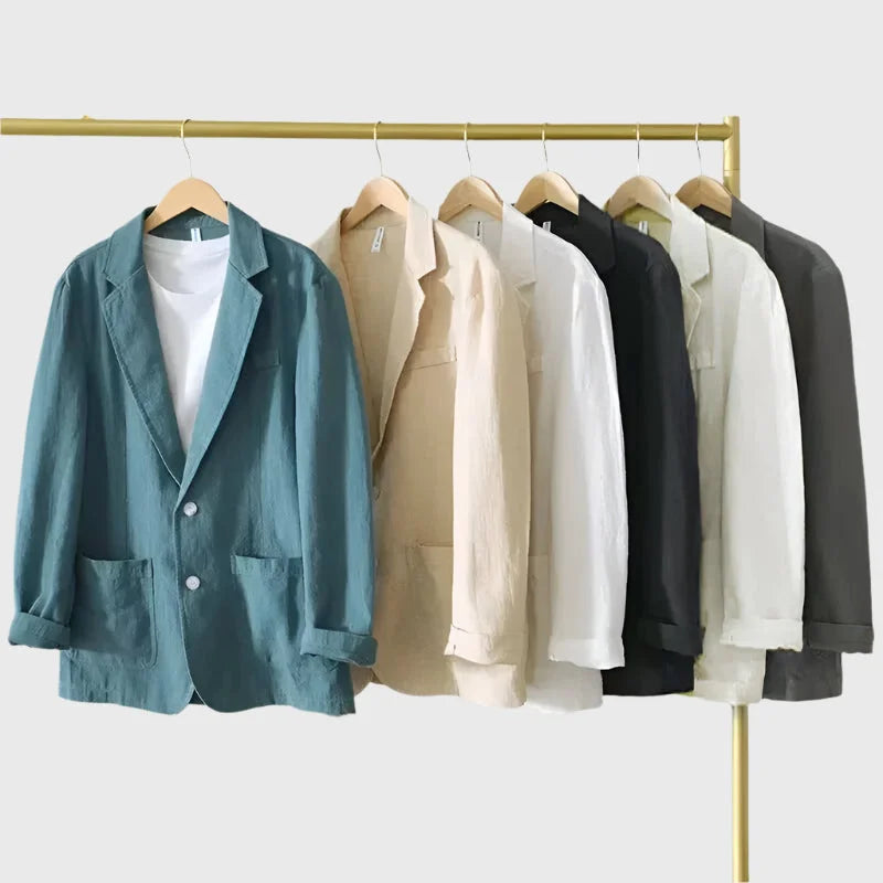 Women's cotton button-front notch lapel blazer with patch pockets