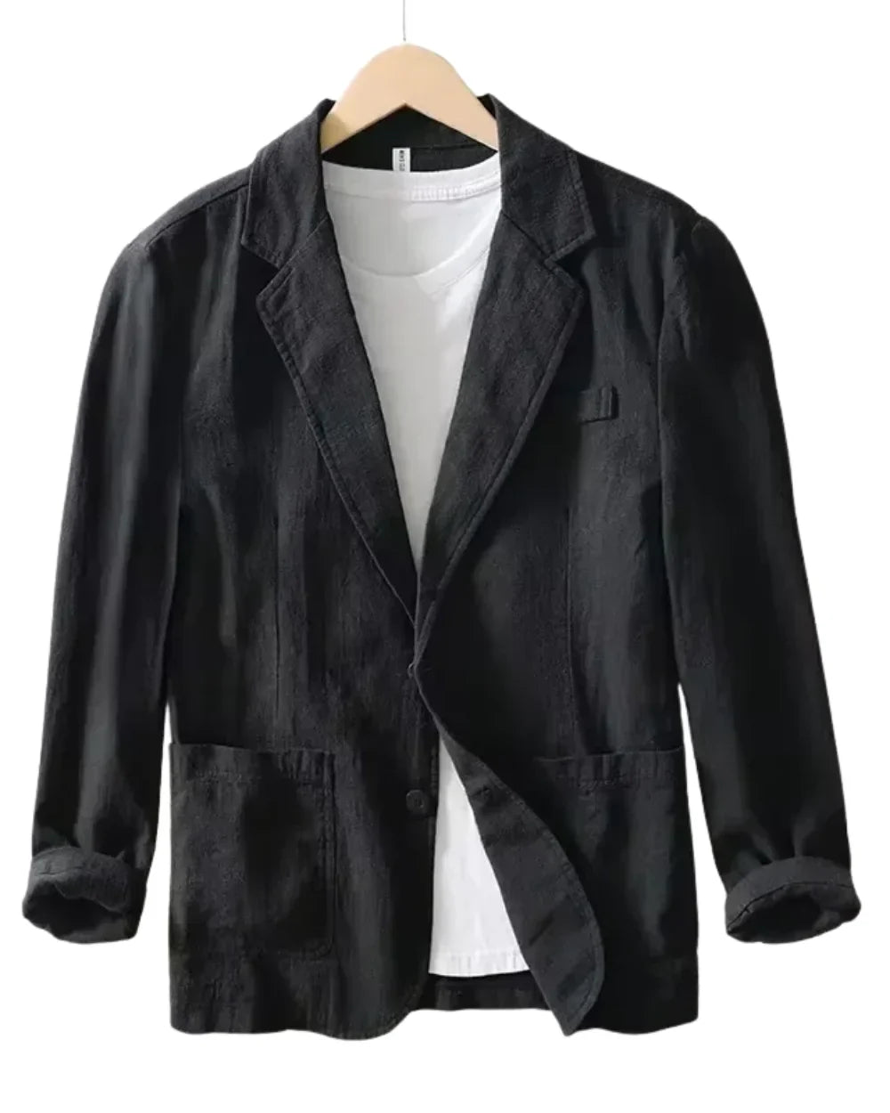 Women's cotton button-front notch lapel blazer with patch pockets