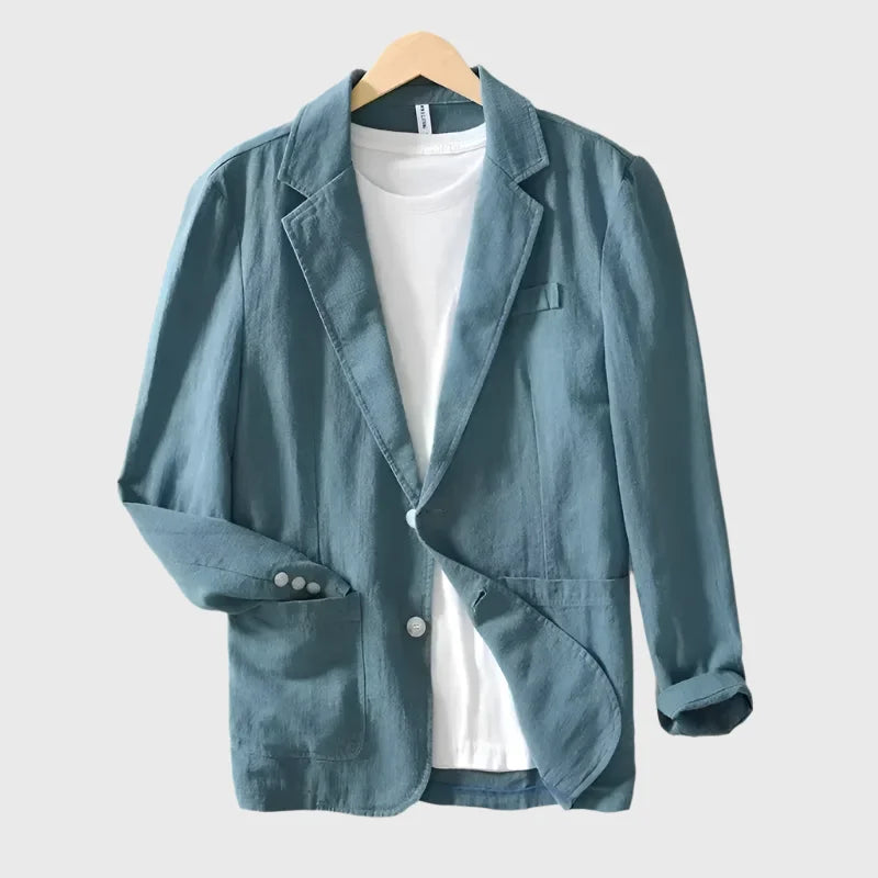 Women's cotton button-front notch lapel blazer with patch pockets
