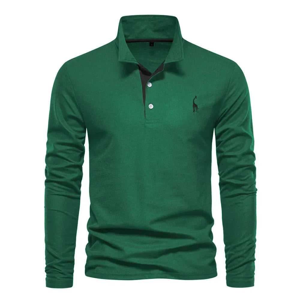 Women's cotton button-front collared blouse with giraffe embroidery