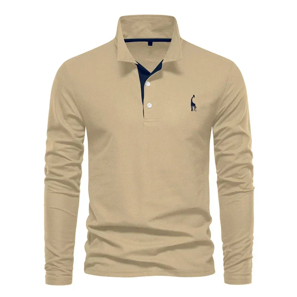 Women's cotton button-front collared blouse with giraffe embroidery