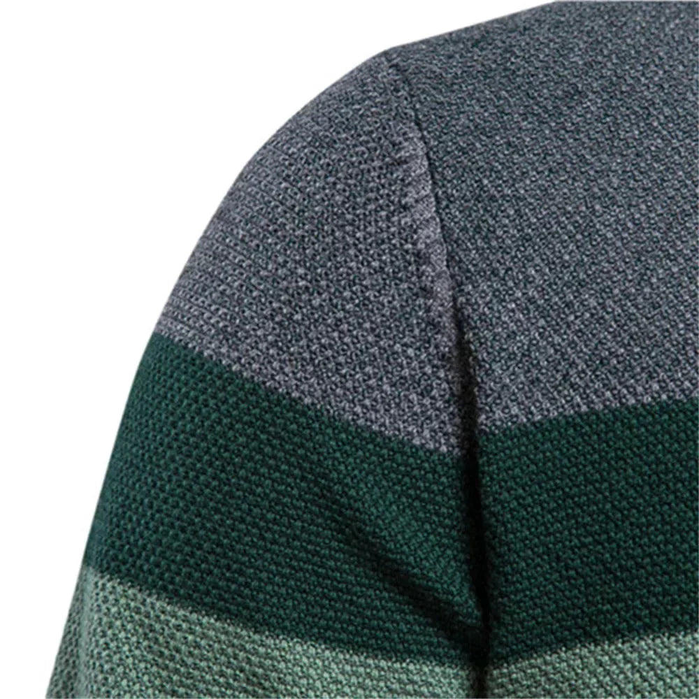 Women's striped knit crew neck sweater with chest emblem