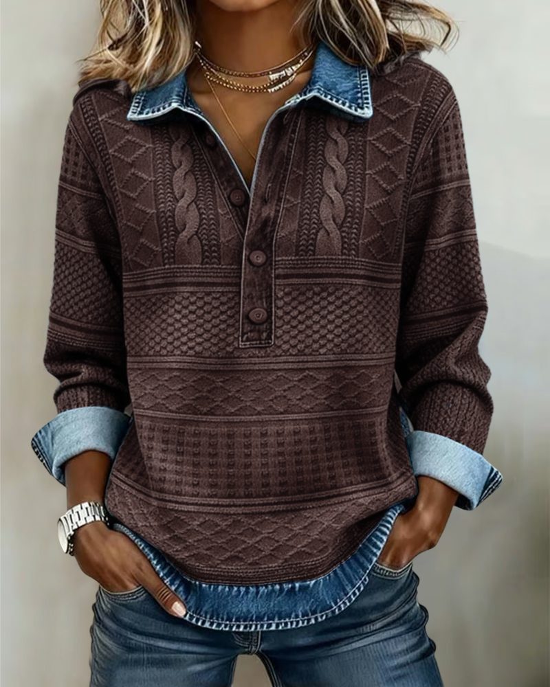 Clematis | Textured Denim Top with Long Sleeves for Women