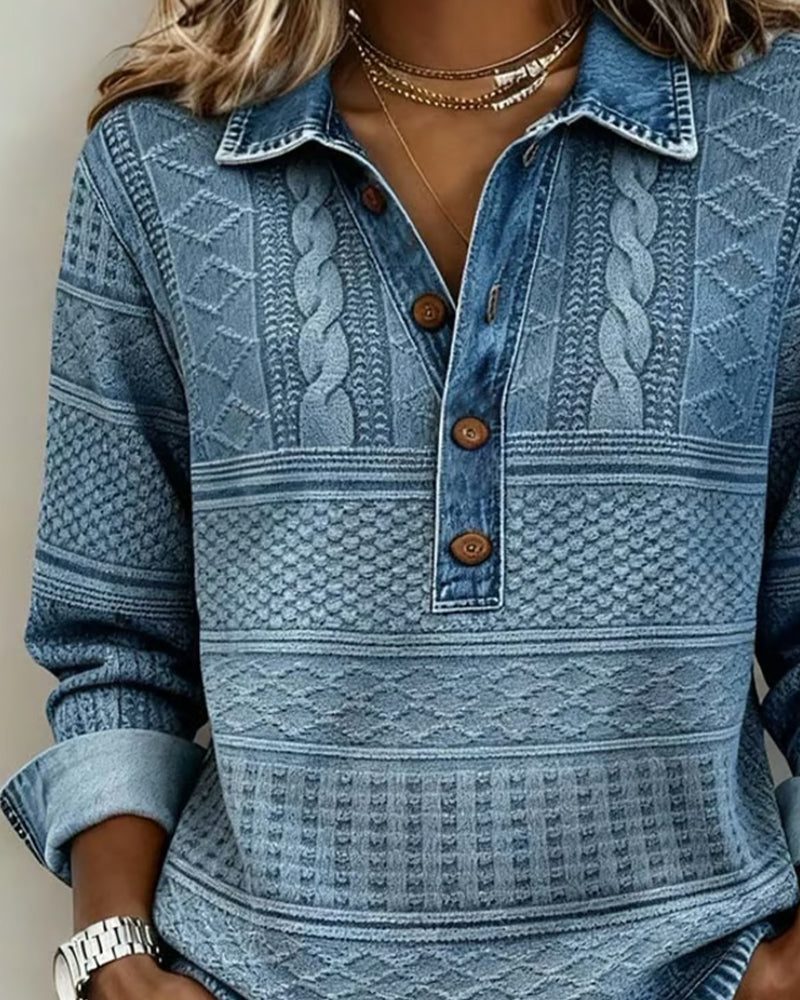Clematis | Textured Denim Top with Long Sleeves for Women