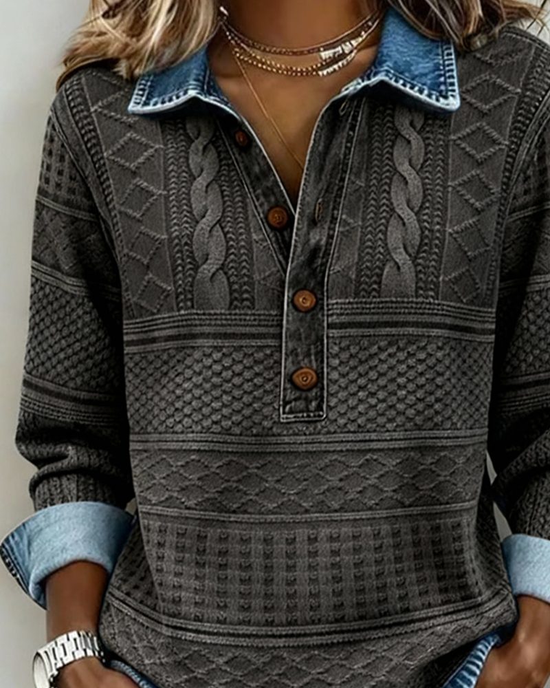 Clematis | Textured Denim Top with Long Sleeves for Women