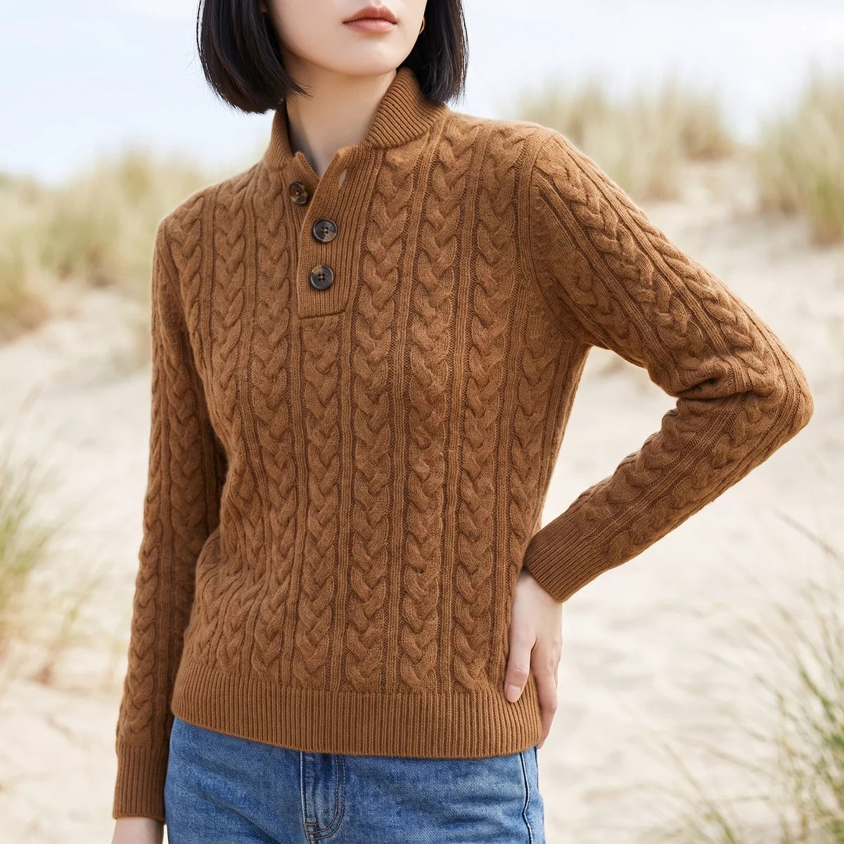 Clementine Cable Knit Henley Sweater