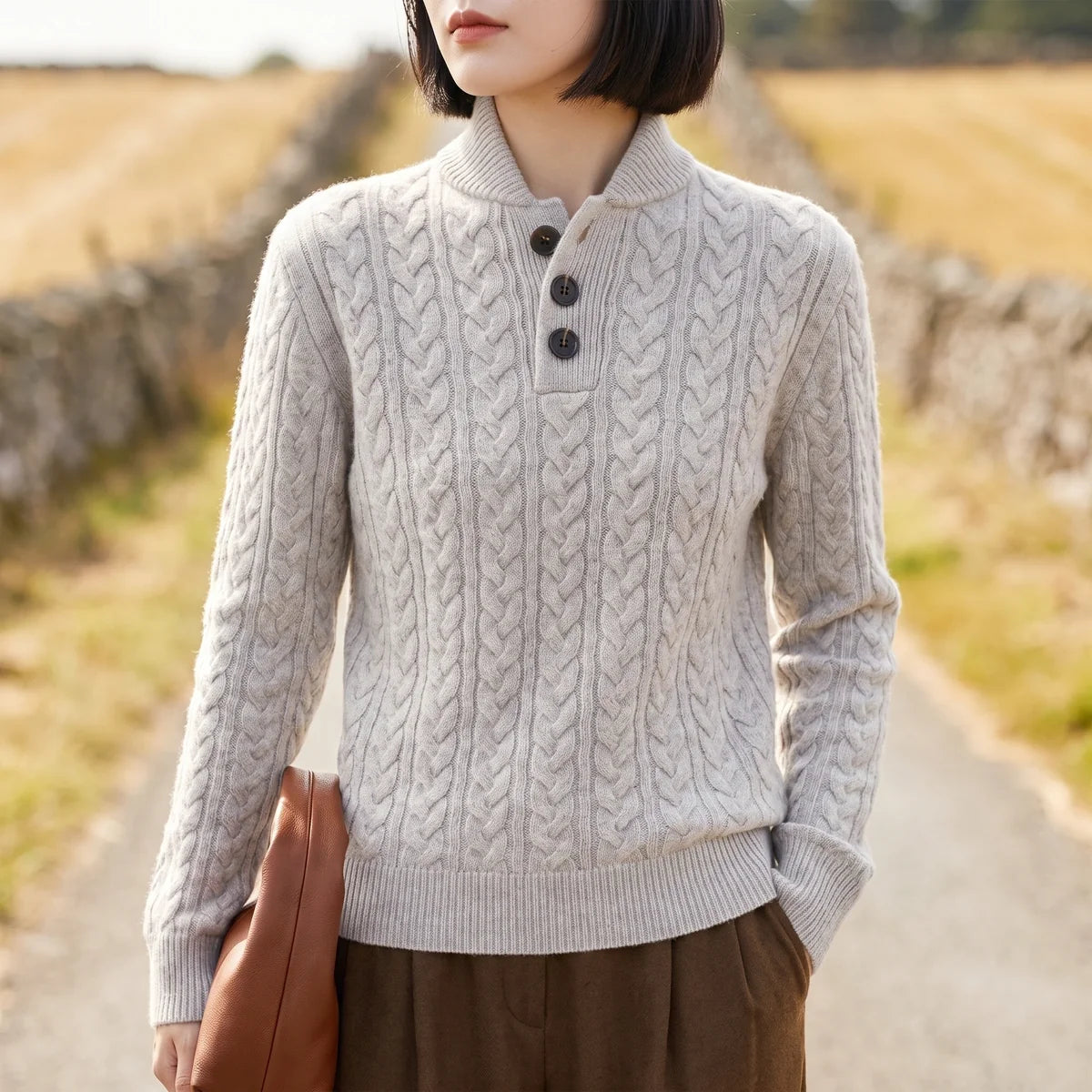 Clementine Cable Knit Henley Sweater