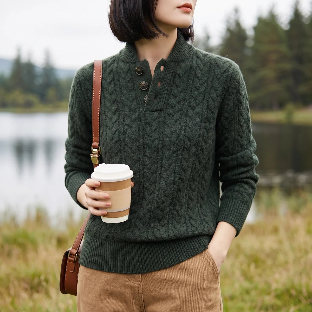 Clementine Cable Knit Henley Sweater