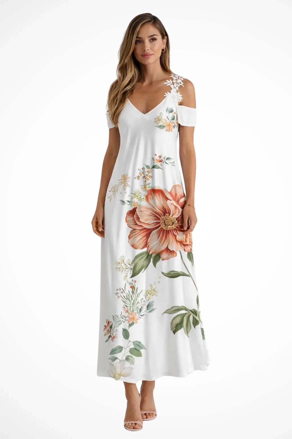 Clementine | Lace Floral Cold Shoulder Summer Maxi Dress