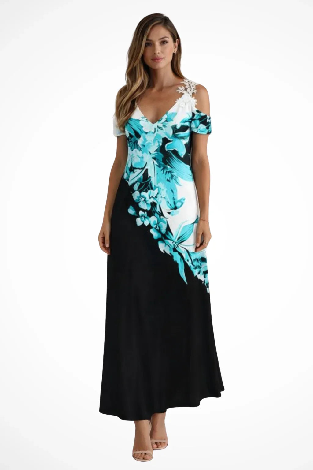 Clementine | Lace Floral Cold Shoulder Summer Maxi Dress