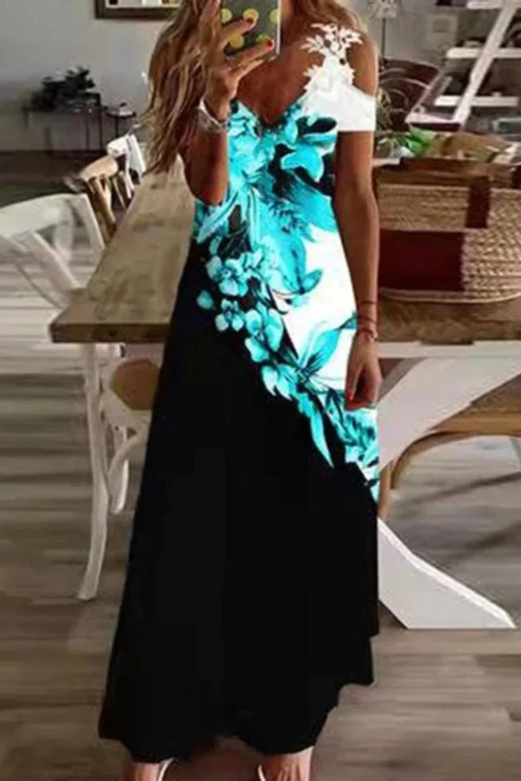 Clementine | Lace Floral Cold Shoulder Summer Maxi Dress