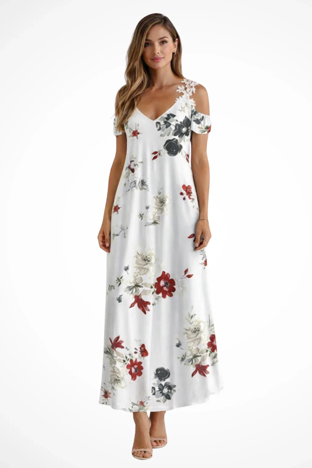 Clementine | Lace Floral Cold Shoulder Summer Maxi Dress