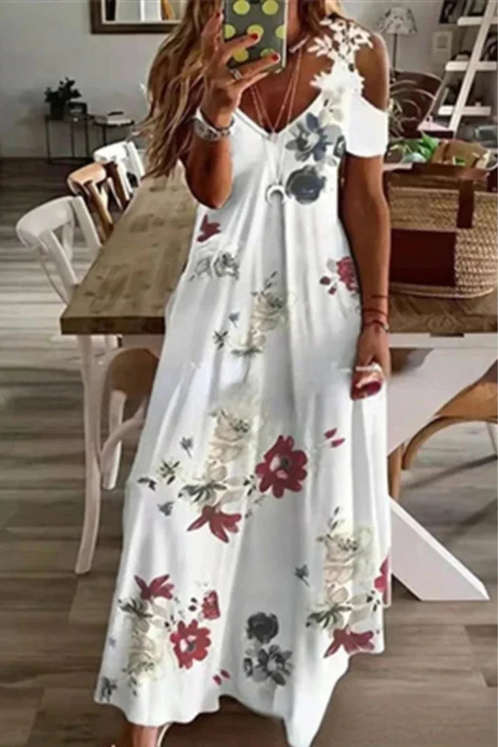 Clementine | Lace Floral Cold Shoulder Summer Maxi Dress