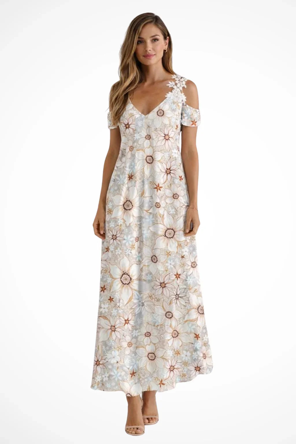 Clementine | Lace Floral Cold Shoulder Summer Maxi Dress