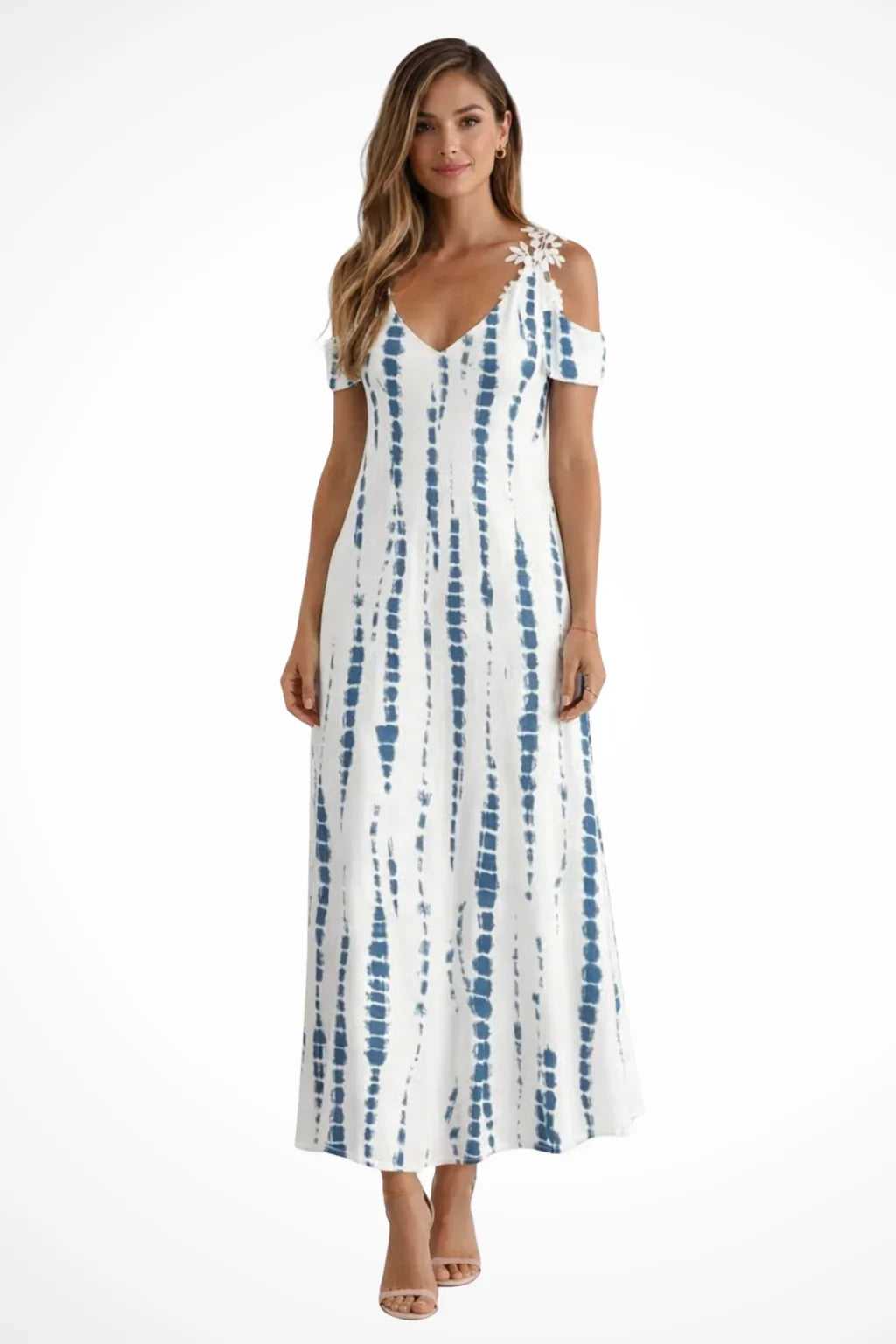 Clementine | Lace Floral Cold Shoulder Summer Maxi Dress