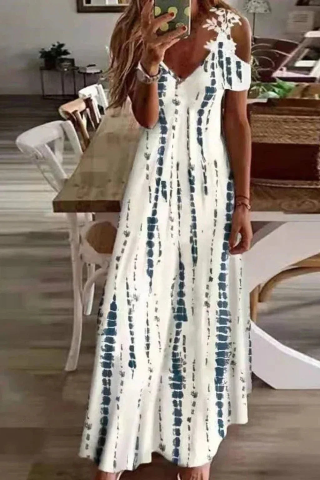 Clementine | Lace Floral Cold Shoulder Summer Maxi Dress