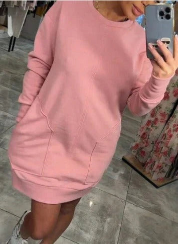 Clementine | Women's Oversized Sweatshirt Dress with Pouch Pocket and Ribbed Hem