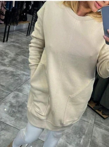 Clementine | Women's Oversized Sweatshirt Dress with Pouch Pocket and Ribbed Hem