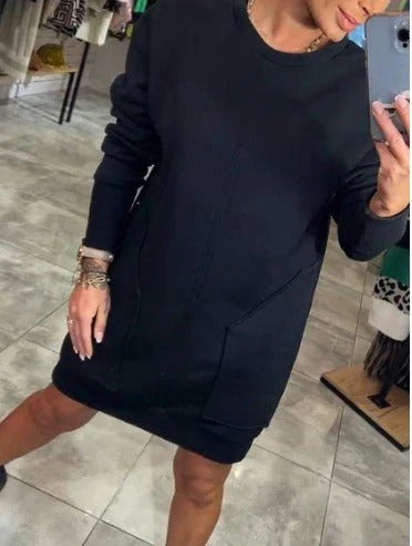 Clementine | Women's Oversized Sweatshirt Dress with Pouch Pocket and Ribbed Hem