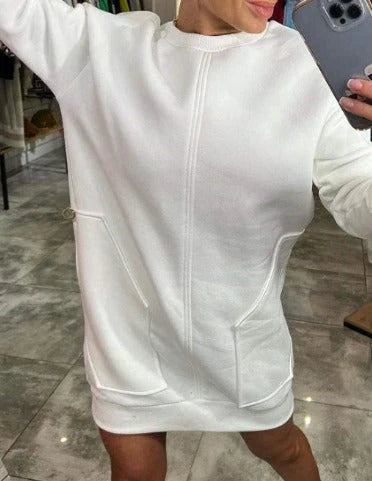 Clementine | Women's Oversized Sweatshirt Dress with Pouch Pocket and Ribbed Hem