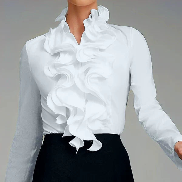Clementine | Women's Ruffle Collar Blouse Shirt with Long Sleeves