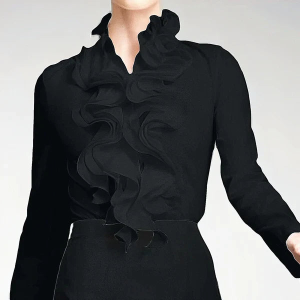 Clementine | Women's Ruffle Collar Blouse Shirt with Long Sleeves
