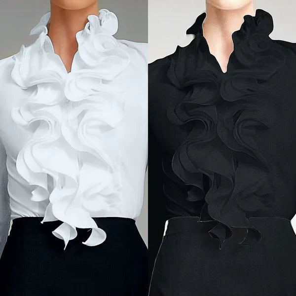 Clementine | Women's Ruffle Collar Blouse Shirt with Long Sleeves