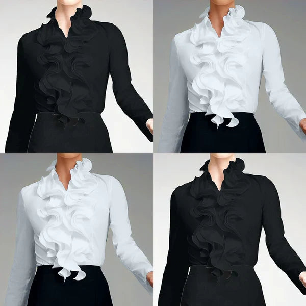 Clementine | Women's Ruffle Collar Blouse Shirt with Long Sleeves