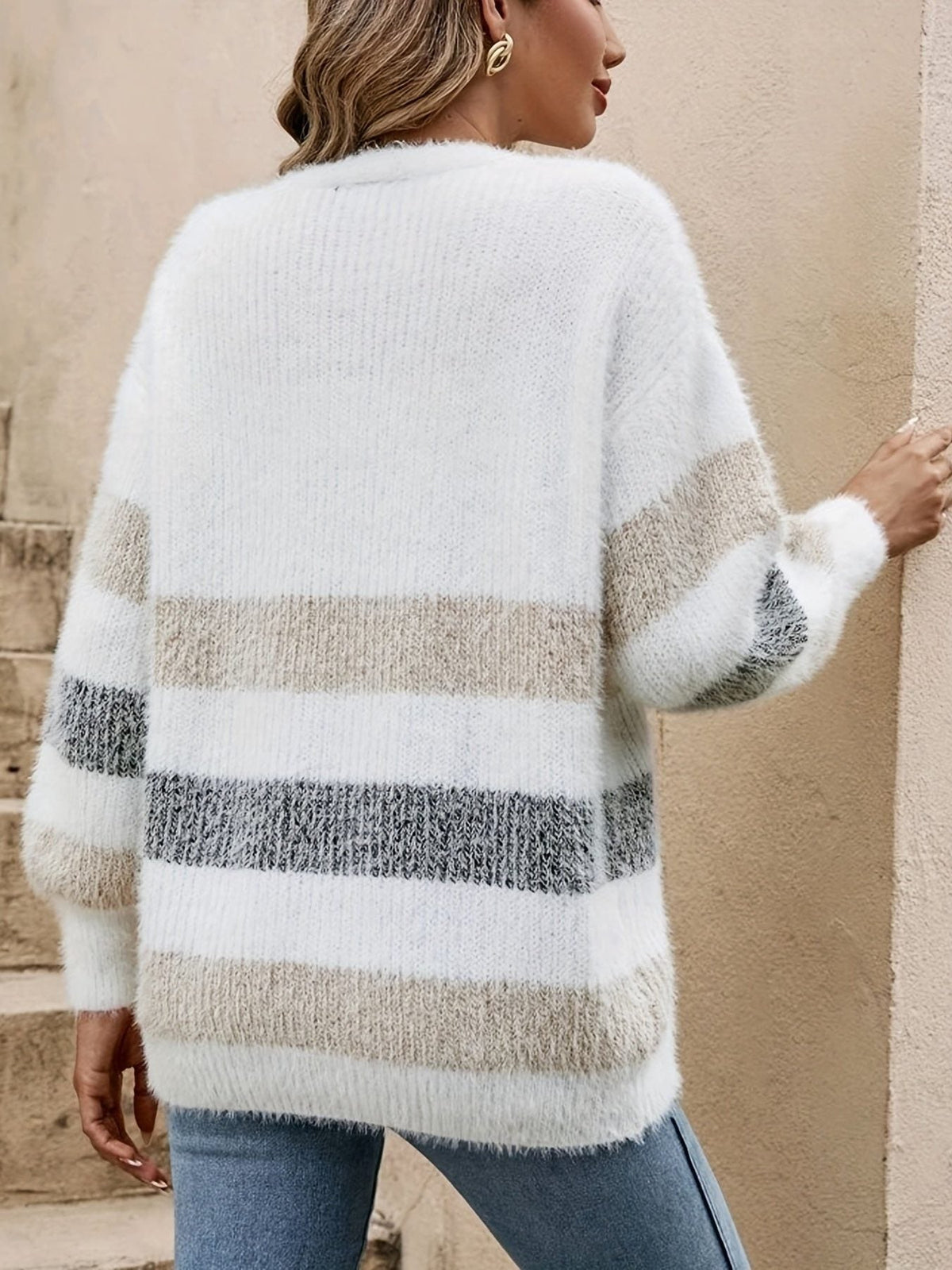 Cleopatra | Striped Longline Cardigan with Button-Up for Women