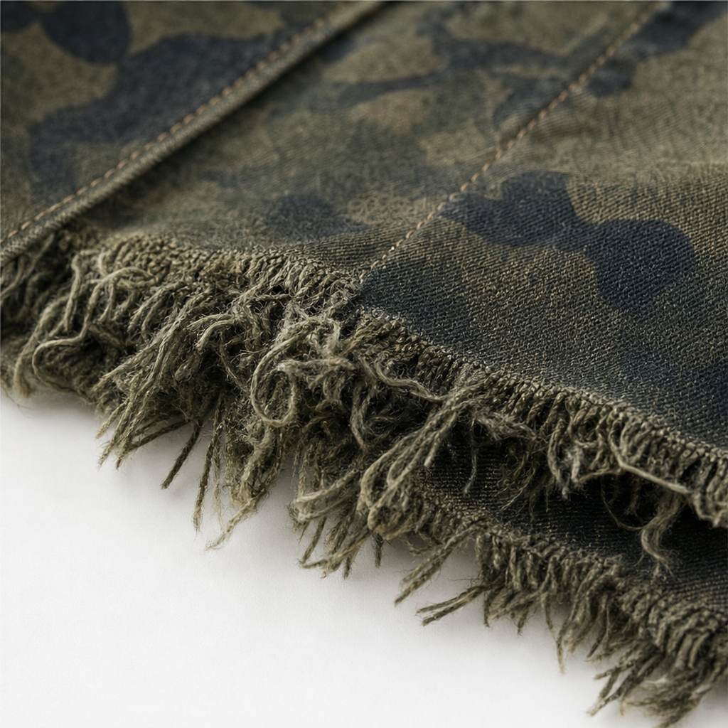 Gilded Rebel – Gold Button Camouflage Denim Jacket