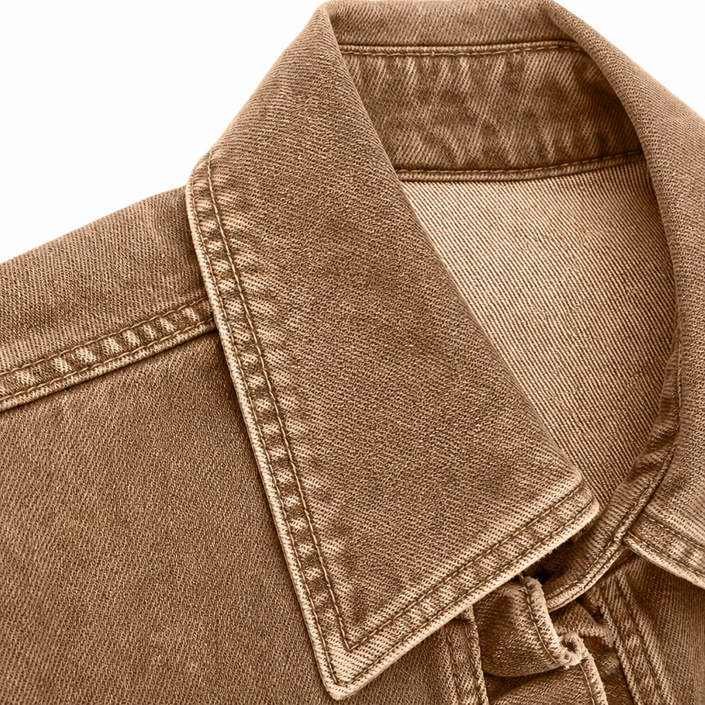 Ruffle & Row – Ruffle-Trim Button-Front Denim-Look Jacket