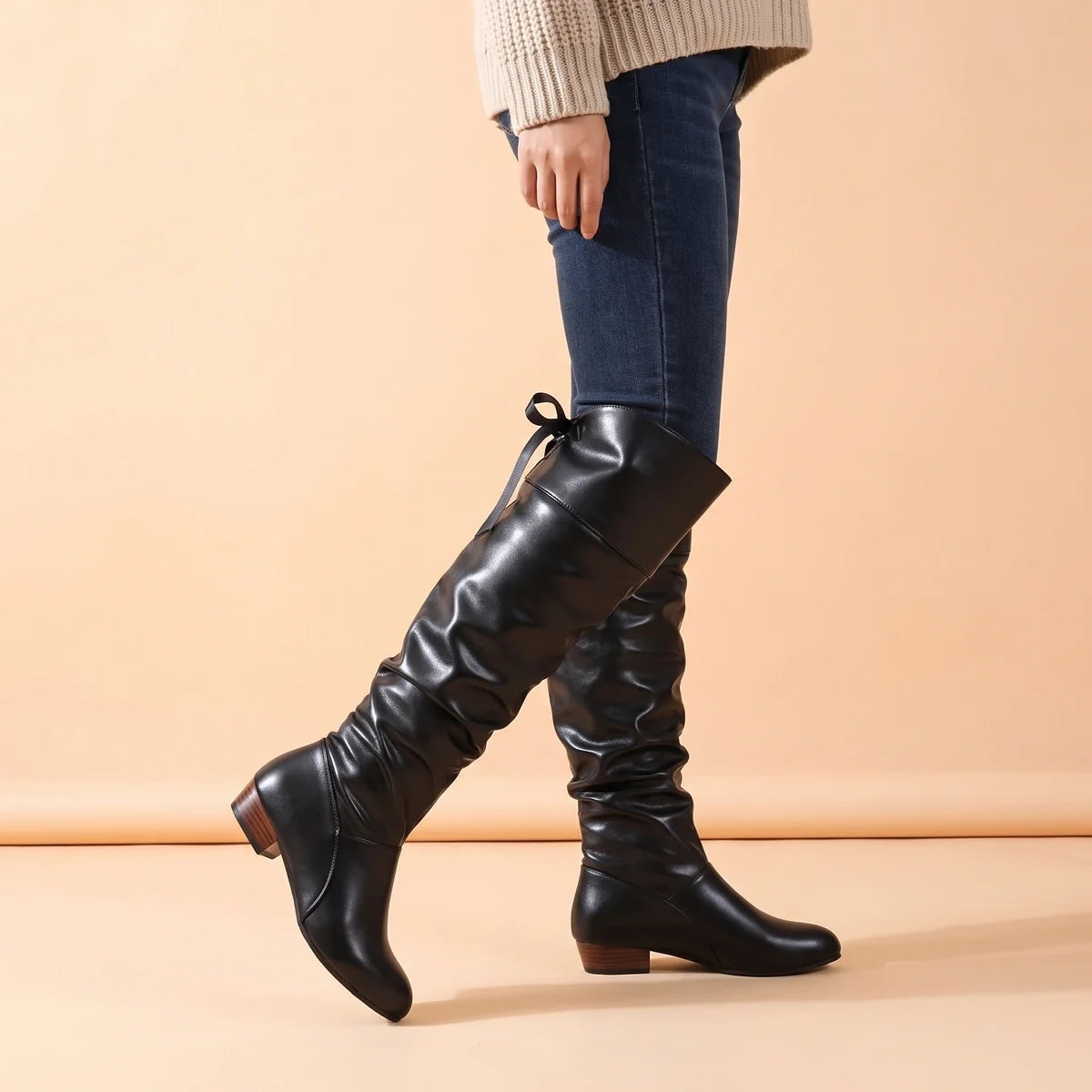 Clotilde Slouchy Leather Knee High Boots