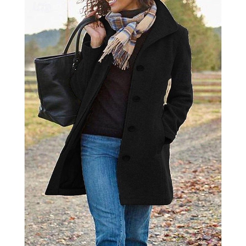 Women's Coat with Button Front and Pockets | For Winter | Size S-3XL | Purple, Khaki, Grey, Green, Black