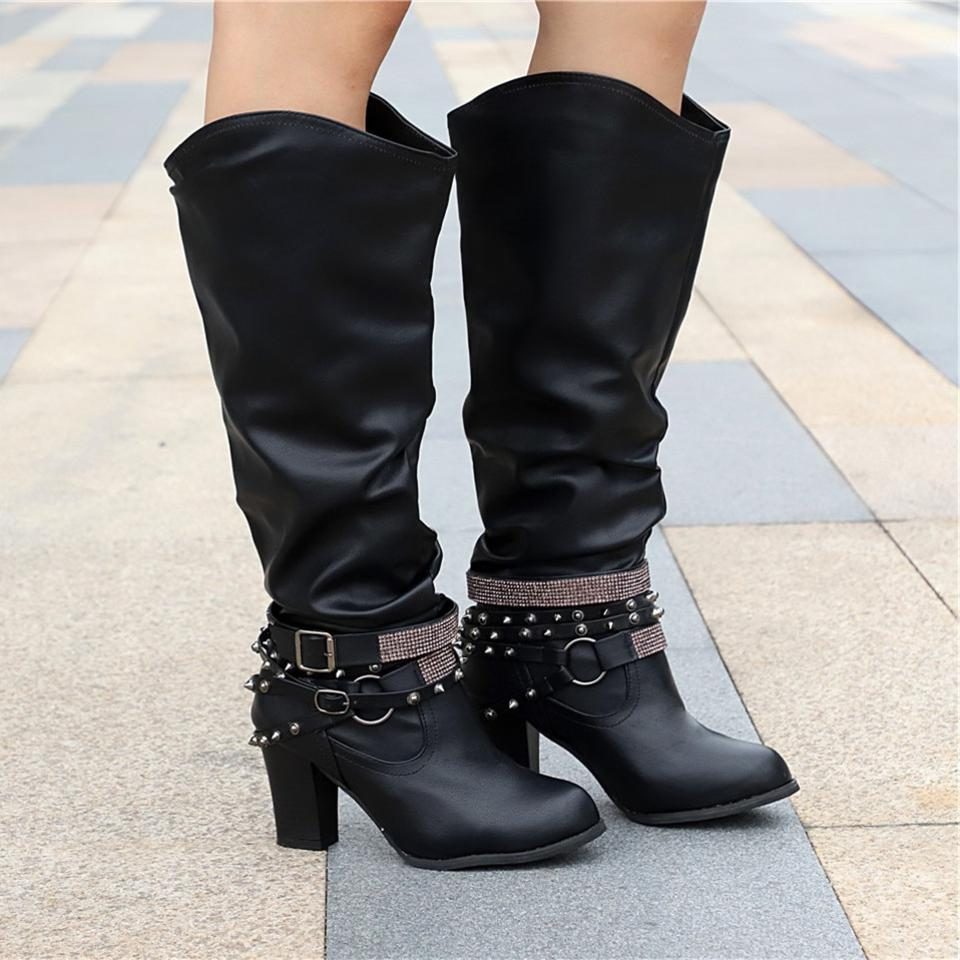 Coco | Studded Block Heel Knee High Boots for Women