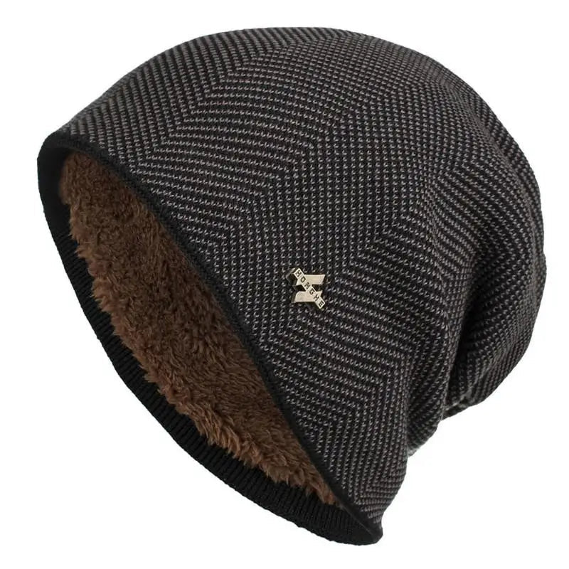 Alex | Unisex Herringbone Knit Beanie with Faux Fur Lining | Windproof, Stretch Slouch Fit | Burgundy, Charcoal and More