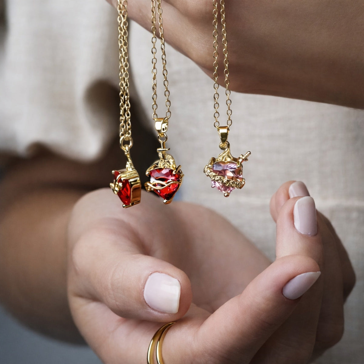 Sacred Heart | Jesus and Mary Necklace Set with Zircons