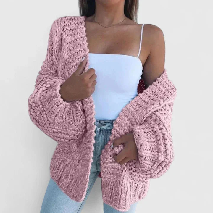 Women's knit open-front cardigan with balloon sleeves