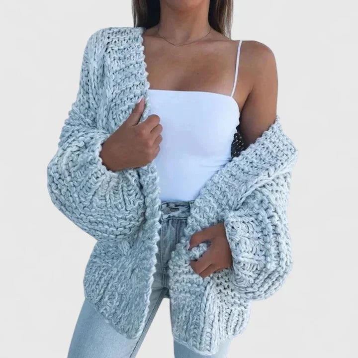 Women's knit open-front cardigan with balloon sleeves