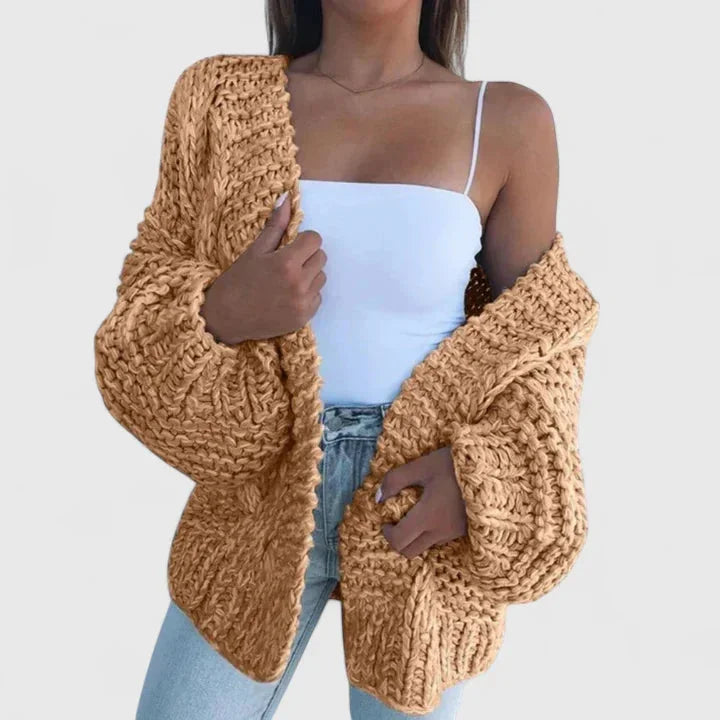 Women's knit open-front cardigan with balloon sleeves
