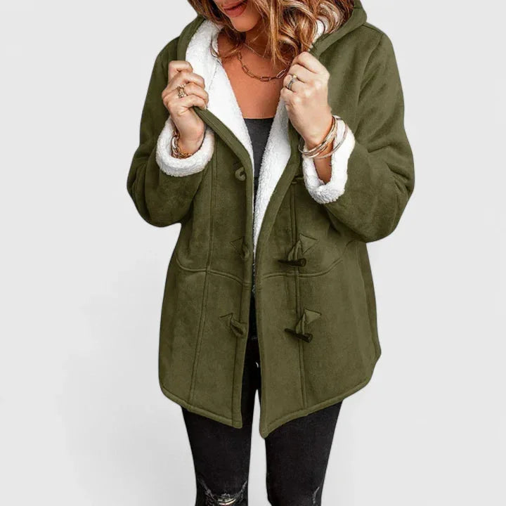 Women's suede toggle hooded parka with sherpa lining